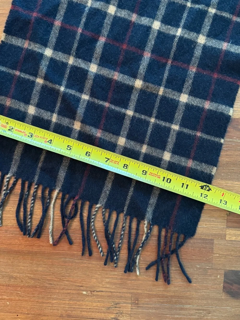 Brooks Brothers 100% Baby Camel Hair Scarf Italy Navy Plaid Fringe Luxury Preppy